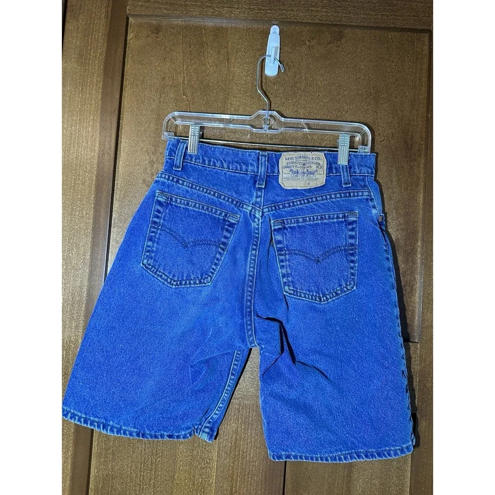 Vintage Levis 550 Black Tab Relaxed Fit Denim Shorts Blue Jean Womens 28 Waist